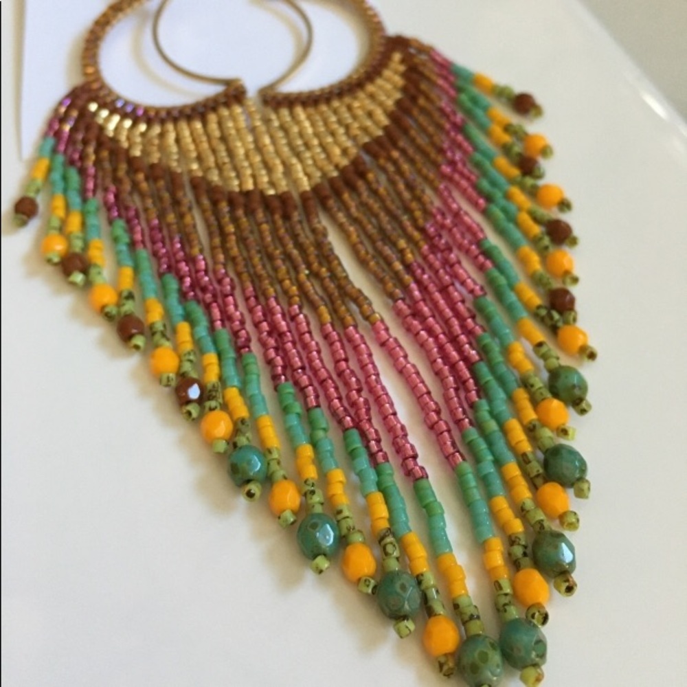 Amber moon fringe earrings